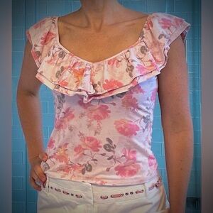 Guess Ruffle Floral Light Pink Top